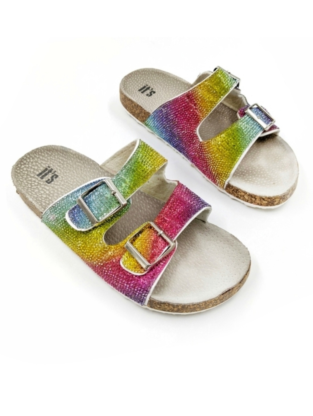 IT'S Rainbow Pride Sequin Slide Sandals Sz 8